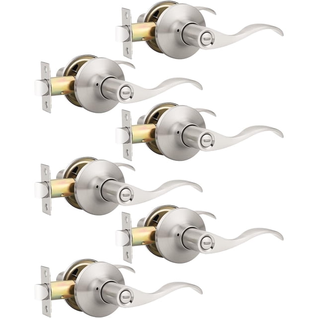 Levier de Porte en Nickel Satiné pour l'Intimité, Boutons de Porte Modernes pour Intérieur, pour Chambre et Salle de Bain, Poignée de Porte Robuste, Levier Ondulé Réversible