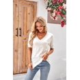 thumbnail image 3 of Arach&Cloz Women's V-Neck Short Sleeve Special Rib Knitted Pattern Casual Tops Sweater Spring Summer 2025, 3 of 5