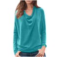 thumbnail image 1 of Pompotops T-Shirt Décontracté pour Femme à Col Rond Uni à Manches Longues Coupe Ample Chandail Haut Blouse, 1 of 9