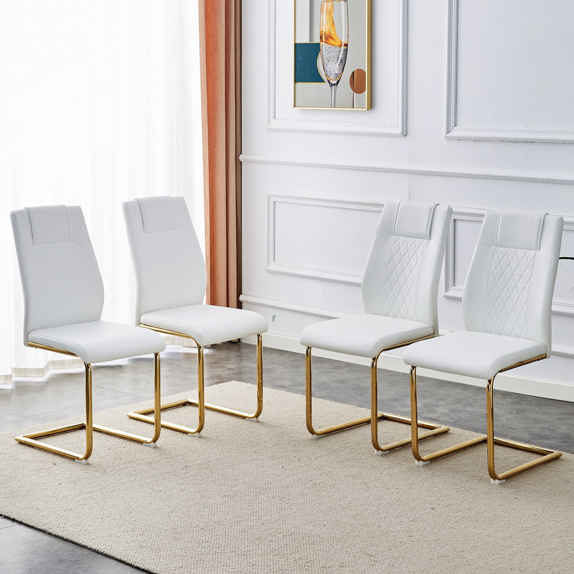 Noble House Modern style white PU dining chairs (4 per box) - featuring a mesh backrest design