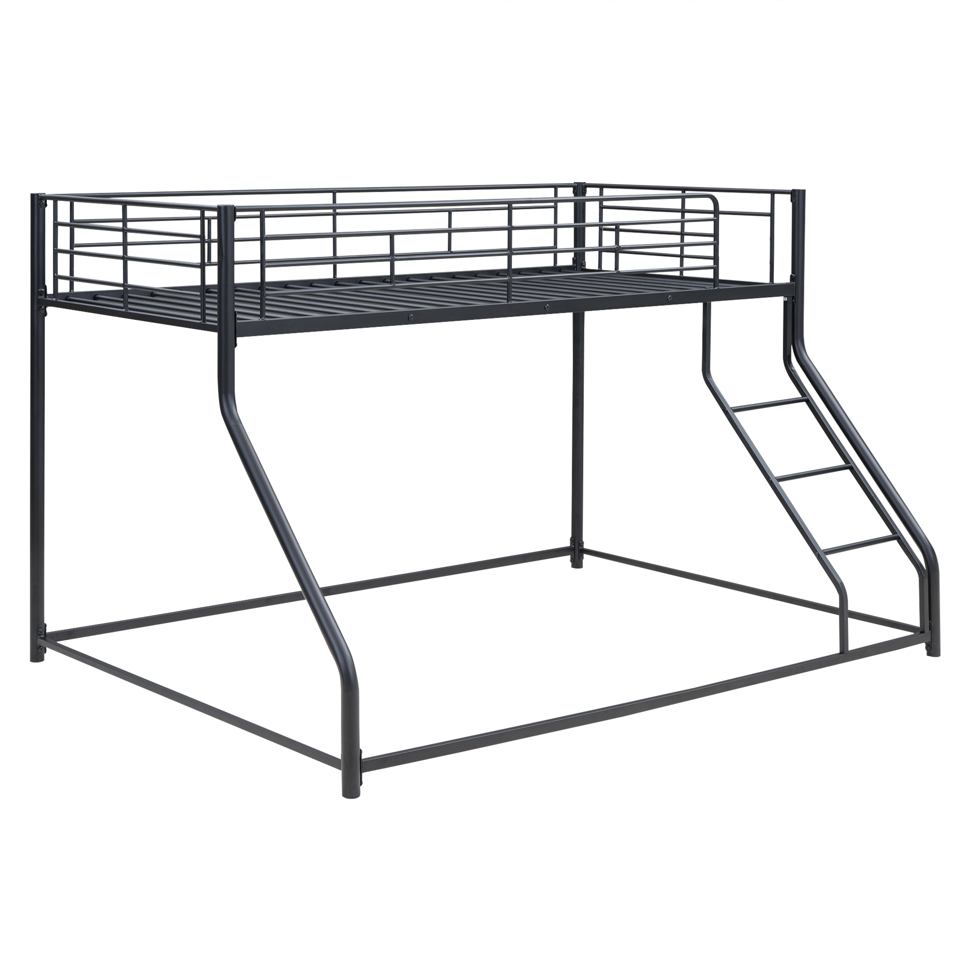 Noble House Full XL Over Queen Metal Bunk Bed,Black Industrial Frame with Guardrails & Slats,Black
