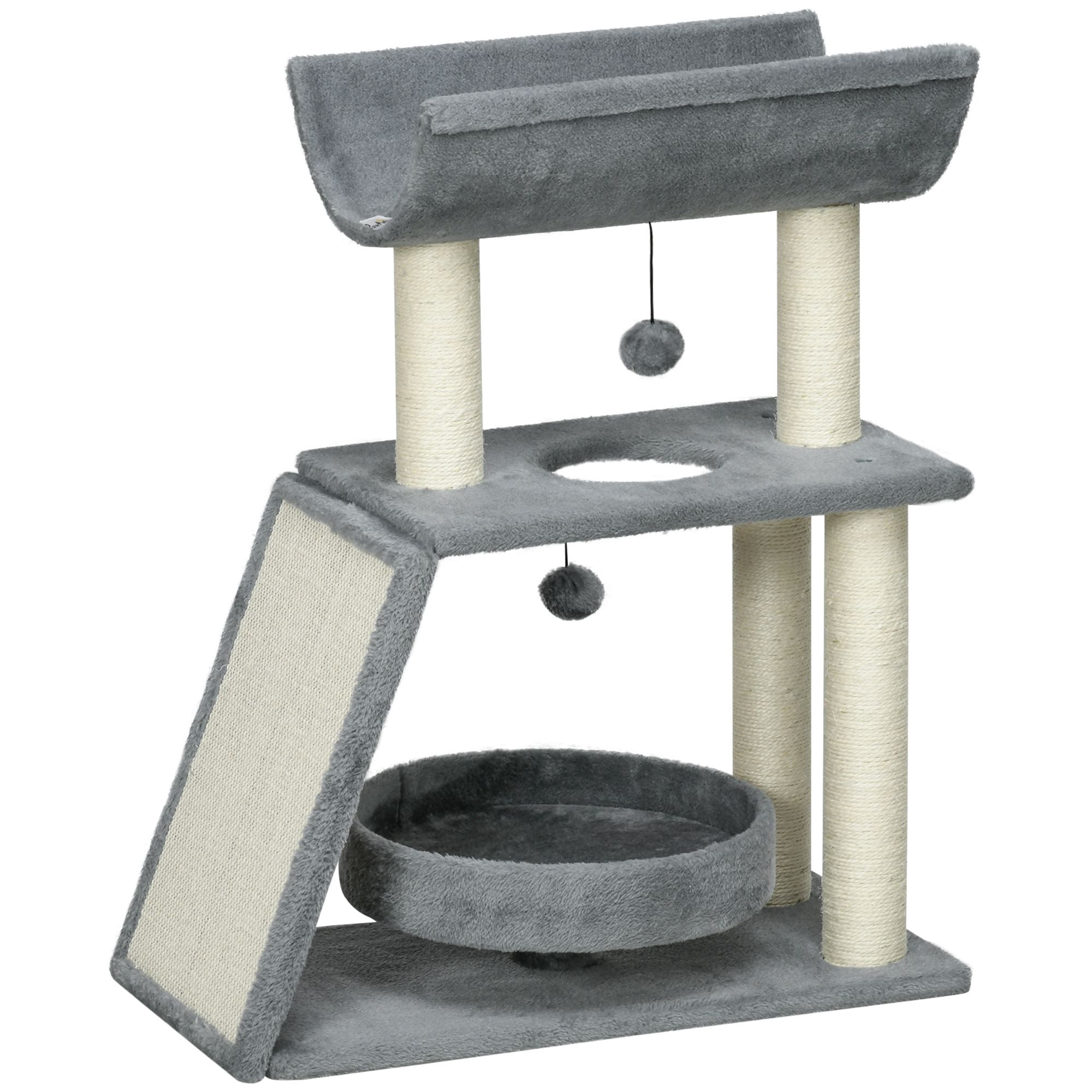Light Grey Cat Tree with Scratching Posts & Perch - Compact Cat Tower for Small Cats - Living Room & Bedroom Play Center - 23.6" x 11.8" x 29.9"