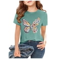 thumbnail image 2 of PMVFHDE T-Shirt d'Été pour Filles à Imprimé Graphique Mignon, Col Rond, Manches Courtes - Hauts Décontractés Respirants pour Enfants Vert, 8-9 Ans, 2 of 8