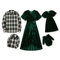 thumbnail image 1 of PatPat Family Matching Green Velvet Surplice Neck Ruffle-sleeve Dresses and Plaid Shirts Sets, 1 of 6