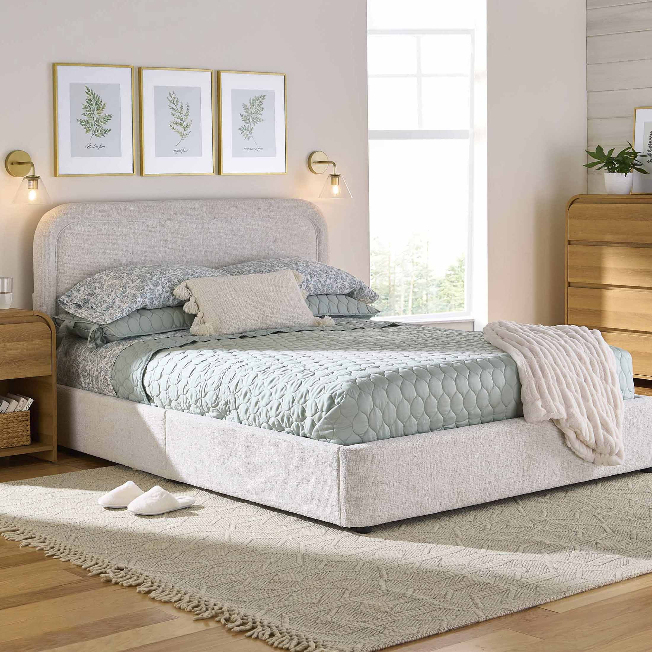 Lit plateforme double Juliet en tissu bouclé – Better Homes & Gardens, couleur ivoire