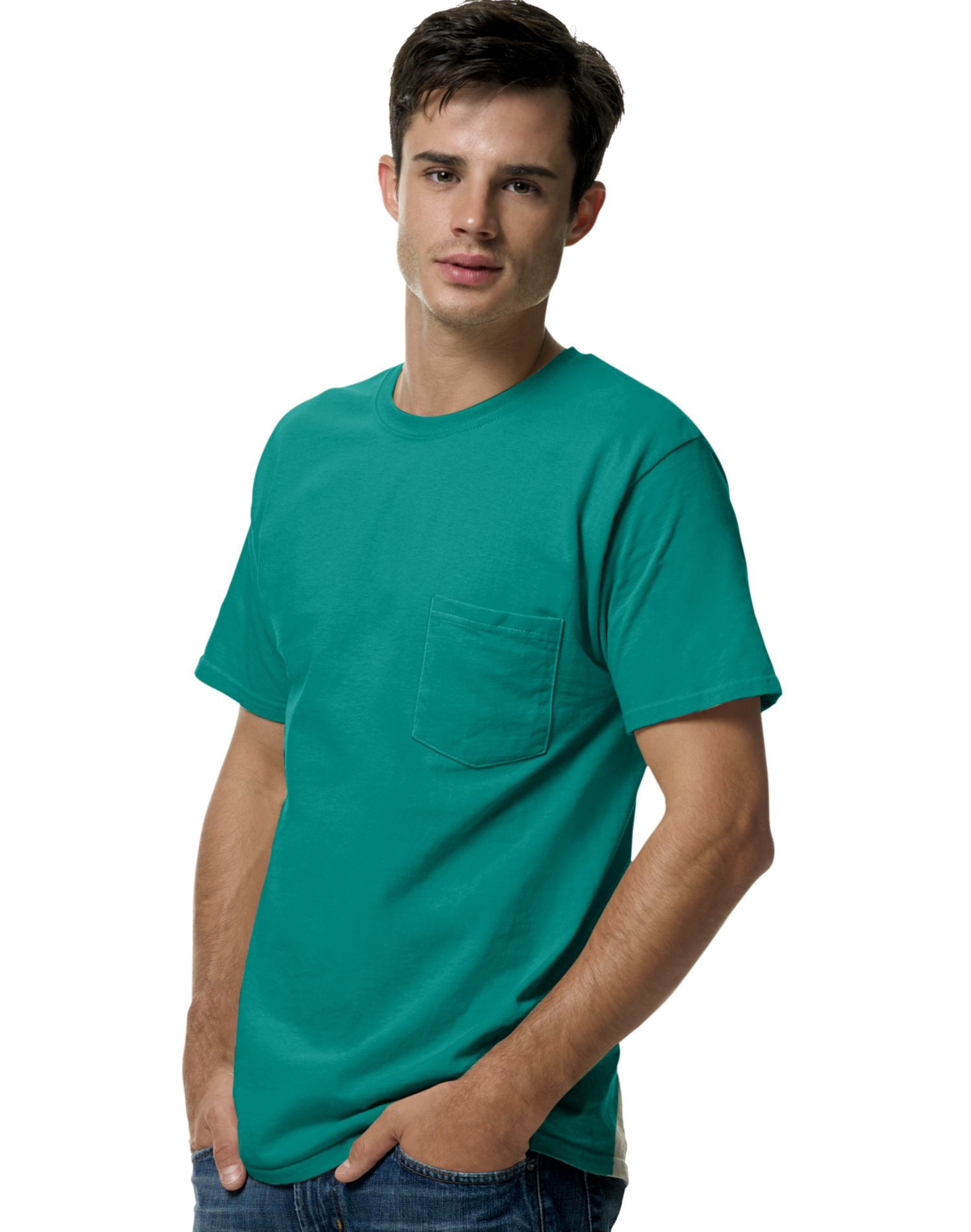 Hanes TAGLESS Men`s Pocket T-Shirt, XL, Jade