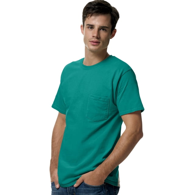 Hanes TAGLESS Men`s Pocket T-Shirt, M, Jade