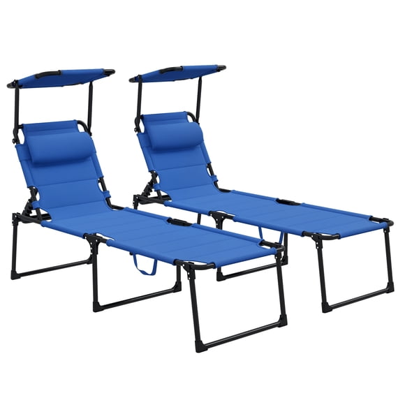 Outsunny 2-Piece Folding Chaise Lounge Chairs - Set of 2, Blue