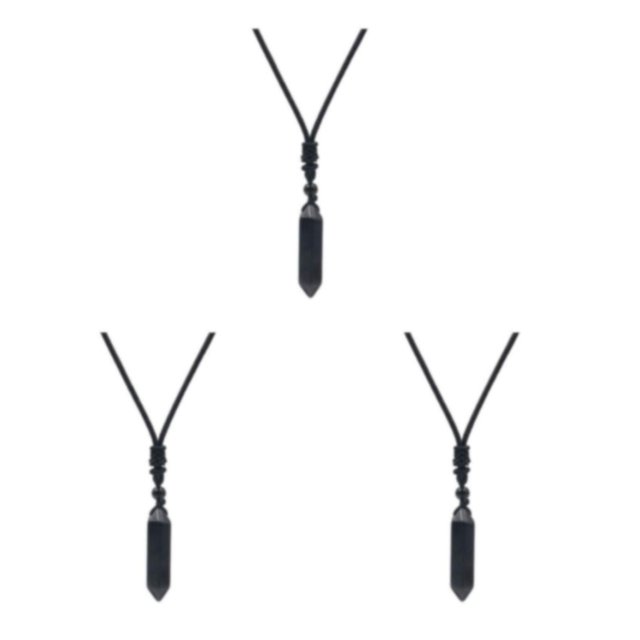 Transemion Handmade Clear Quartz Crystal Necklace Energy And Elegance Master StoneAdjustable Obsidian 3Set
