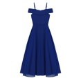 thumbnail image 4 of Oyolan Robe en Mousseline à Épaules Dénudées pour Fille, Bretelles Spaghetti, Ligne A, Robe de Demoiselle d'Honneur pour Mariage, Robe de Bal Formelle, Bleu, 10, 4 of 6