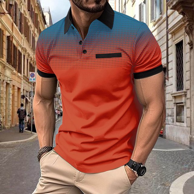 Shirts for Men, Mens Polka Gradient Lapel Button Sport Short-Sleeved Lapel Top Shirt