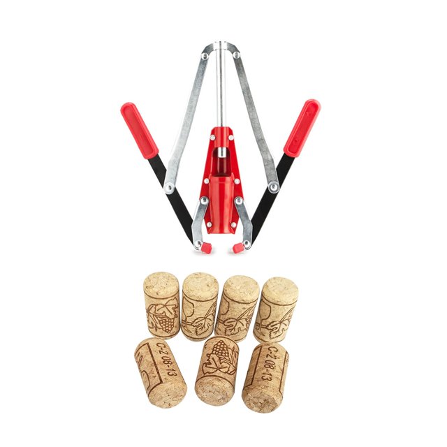 100 Pcs Bouchon de Bouteille de Vin Réutilisable & 1x Double Levier Bouchon de Bouteille de Vin avec 2 Poignées, 1 * Machine à Sceller 100 * Bouchon de Vin, Couleur Bois & Rouge
