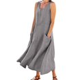 thumbnail image 1 of JIRNDf Robes Maxi d'Été pour Femmes Tendance Couleur Unie Col Rond Poches Longues Robes d'Été Quotidiennes pour Femmes Robe Boho Gris Foncé TTG, 1 of 7