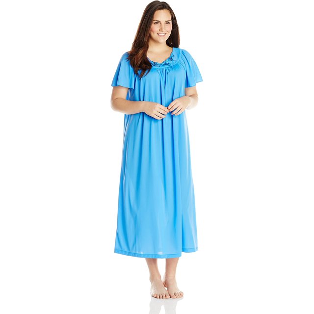 Shadowline Womens Plus-Size Petals 53 Inch Short Flutter Sleeve Long Gown