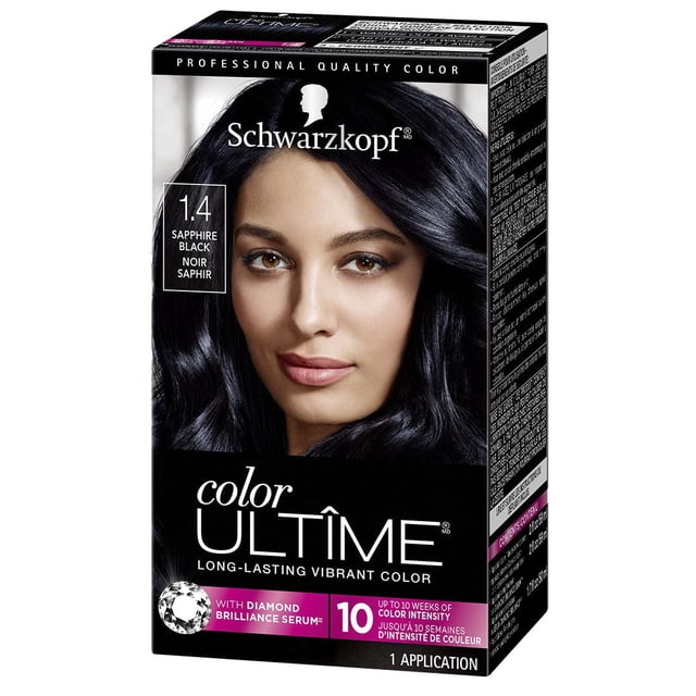 Schwarzkopf Color Ultime Crème Colorante Permanente pour Cheveux en Noir Saphir 1.4, Offrant une Qualité Professionnelle, une Coloration Capillaire Longue Durée et Vibrante avec Sérum Brillance Diamant pour jusqu'à 10 Semaines d'Intensité de Couleur, une Boîte d'Application.