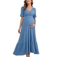 thumbnail image 1 of XiYing Robes pour Femmes Grande Taille, Robe de Maternité Unie à Manches Courtes à Volants pour Photographie de Soirée, Style Moulant à Col en V (P-2TG),, 1 of 7