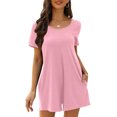 thumbnail image 1 of LOVZFMLL Combinaison à Manches Courtes pour Femme, Couleur Unie, Col Rond, Taille Cintrée, Dos Nu, Rose, P, 1 of 8