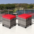 thumbnail image 3 of Costway 2PCS Patio Rattan Cushioned Ottoman Seat  Foot Rest Table Red, 3 of 10