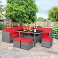thumbnail image 1 of Patiojoy Ensemble de Mobilier de Patio en Osier 7 Pcs Ensemble de Canapé en Rotin d'Extérieur Ensemble de Causeuse de Conversation Rouge, 1 of 10
