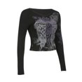 thumbnail image 2 of goowrom T-shirt Décontracté à Manches Longues pour Femmes, Imprimé Vintage de Plumes, Ailes et Fleurs, Col Rond, 2 of 6