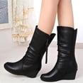 thumbnail image 1 of Bottines pour Femmes à Talons Hauts Décontractées Mode Plateforme Talon Compensé Fermeture à Glissière Mi-Mollet Noires, 1 of 8