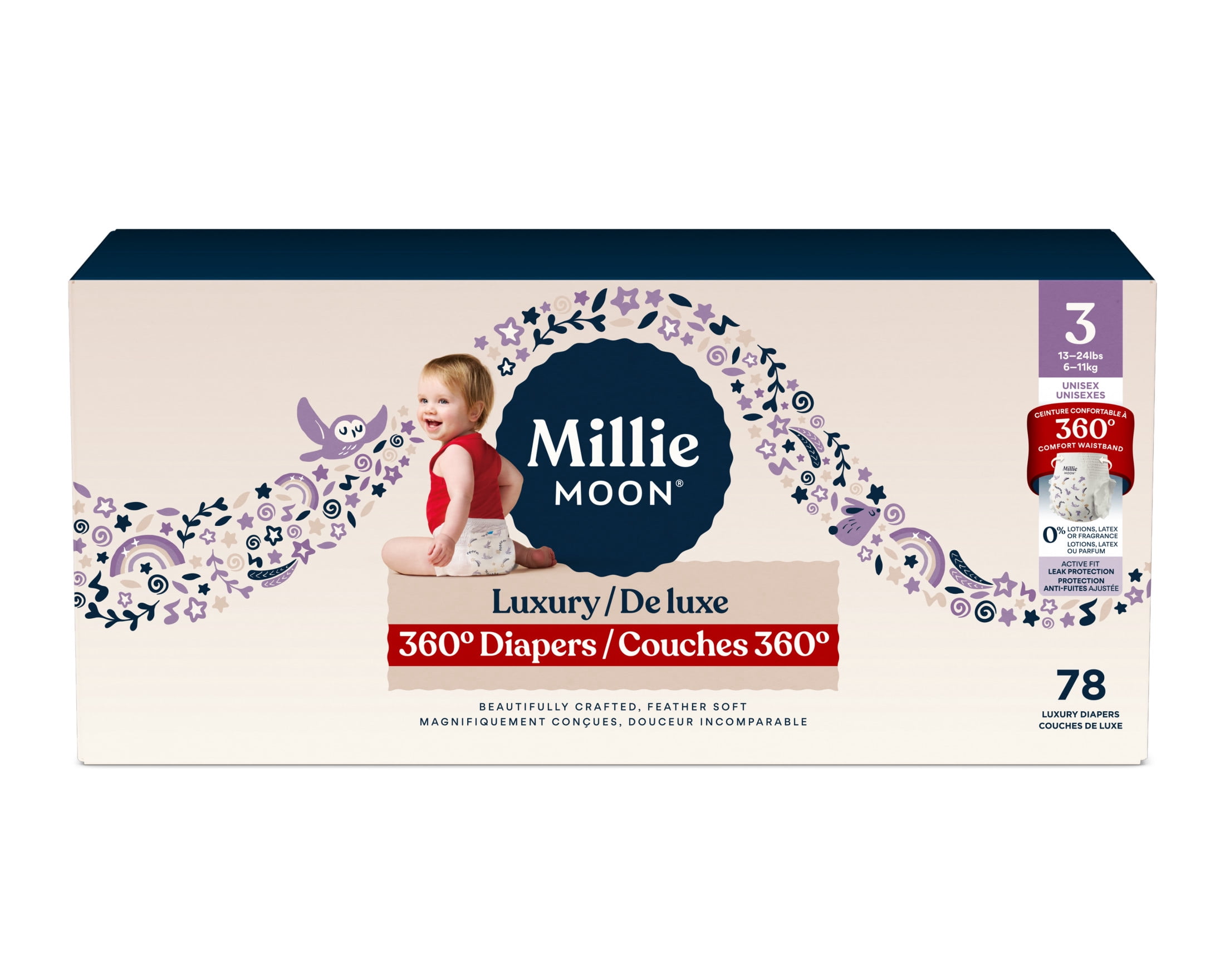 Millie Moon Luxury 360 Diapers, Size 3, 78 Count