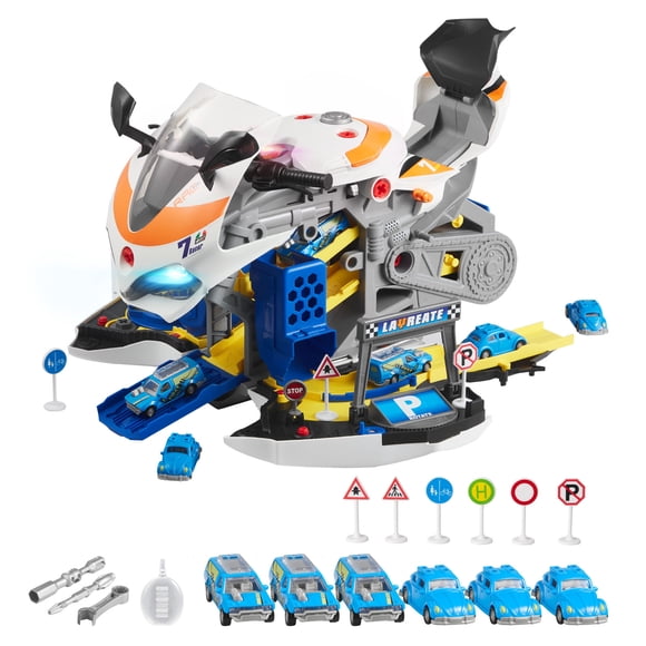 VEVOR Motorcycle Engine Toy, 25 Pieces, Motorcycle Mechanic Toy with Removable Parts, Lights & Sounds, Simulated Riding & Track Racing, Kids Mechanic Workshop Set for Toddler 3 Years and Up, Yellow