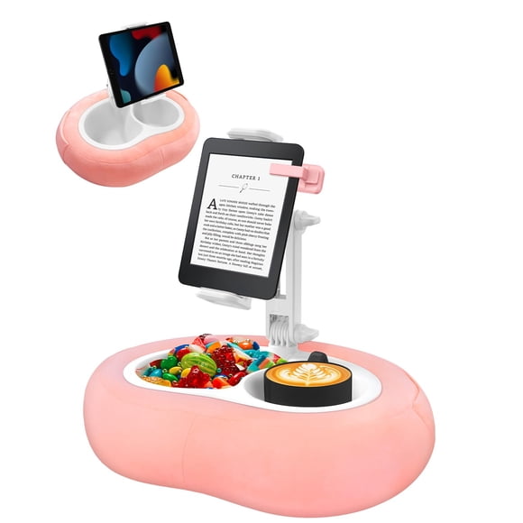 Tablet Pillow Stand, Compatible with 5"-12.9" Kindle, iPad, Phone/Tablet, Google, Samsung, 360° Rotating Phone Holder for Bed, Soft Plush Fabric, Detachable Bo