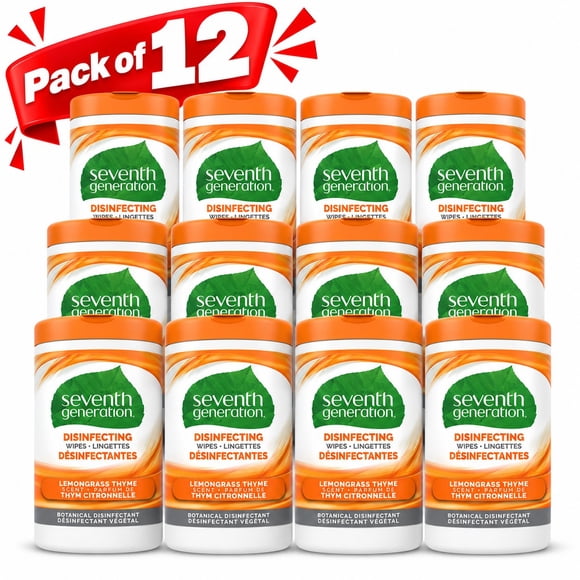 Seventh Generation Lemongrass Thyme Scent Disinfecting Wipes, 35ct (Pack of 12)