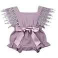thumbnail image 1 of Baby Girl Cotton Linen Romper Lace Sleeveless Ruffle Bowknot Jumpsuit, 1 of 5