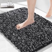 Bathroom Rug Mat, Super Absorbent Quick Dry Bath Mat, Non Slip Bath Rugs, Microfiber Shaggy Shower Mat, Machine Washable Bath Mats for Bathroom Floor, Tub and Shower, 35.8"x23.6", Black and White