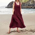 thumbnail image 4 of CHOK Robe Décontractée en Lin et Coton Uni à Encolure en U pour Femmes Sans Manches 2024 Robe Débardeur avec Poches Bleu 4TG, 4 of 7