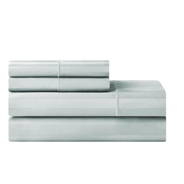 Hotel Style 4-Piece 600 Thread Count Green Stripe Egyptian Cotton Adult Bed Sheet Set, Queen-Deep Pocket