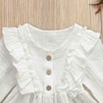 thumbnail image 4 of Splozh Robe d'Automne pour Tout-Petit Robe pour Tout-Petit Enfants Bébé Fille en Lin Uni à Boutons à Volants Robe de Fête Vêtements Blanc, 5-6 Ans, 4 of 5