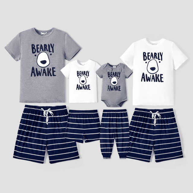 PatPat Pyjamas Assortis pour la Famille « Early AWAKE » avec Visage d'Ours à Rayures (Résistant aux Flammes)