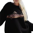 thumbnail image 3 of Women Contrast Fish Sweater Long Sleeve Crew Neck Ribbed Knit Pullover Sweaters Fall Casual Tops Black L, 3 of 7