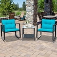 thumbnail image 1 of Gymax 3PCS Rattan Rocking Chair Table Set Patio Furniture Set w/ Blue Cushions, 1 of 10