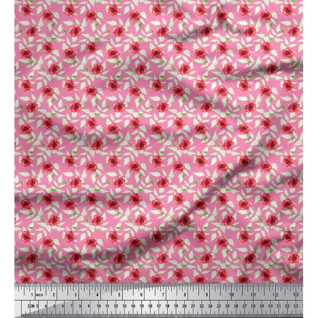 Soimoi Rayon Fabric Leaves & Poppy Floral Print Fabric by Yard 42 Inch Wide