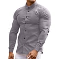 thumbnail image 1 of Pompotops Men Casual Solid Turn-down Collar Button Long Sleeve Shirt on Sale, 1 of 8
