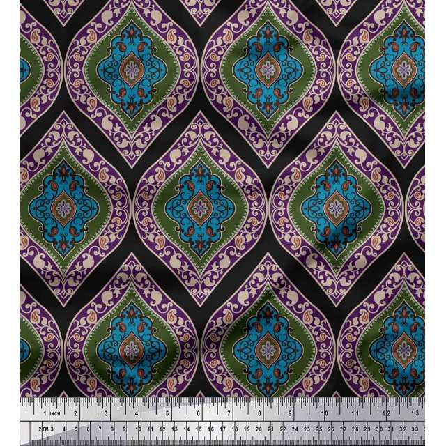 Soimoi Black Heavy Canvas Fabric Seamless Damask Print Fabric by Yard 58 Inch Wide