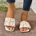 thumbnail image 4 of Womens Slide Sandals Flat Open Square Toe Fold Non Slip Casual Flat Sandals Beige, 4 of 9