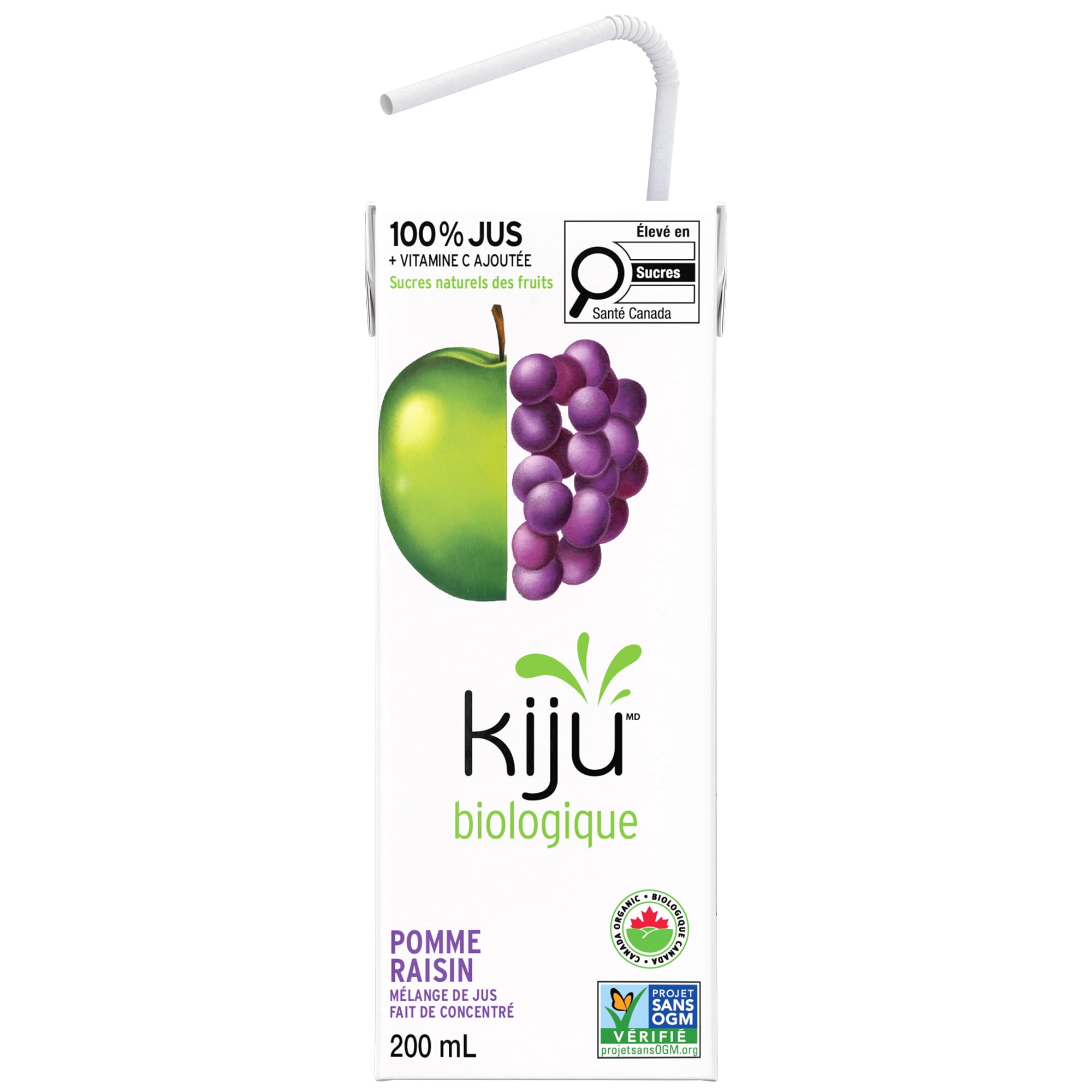Kiju Boîtes de Jus de Fruits Biologiques Pomme Raisin 4X200ML
