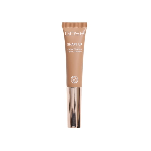GOSH SHAPE UP-001 FAR contour Crème Moyen en tube Compressible Brun Pâle avec Applicateur Éponge Verrouillable et Capuchon rose Doré, Conçu pour un Estompage Facile pour Définir et Sculpter le Visage avec une Finition Rosée, Idéal pour une application en Déplacement.