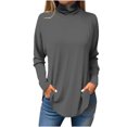 thumbnail image 1 of FAIWAD Women's Turtleneck Long Sleeve Tops Basic Layering Irregular U Hem Soft Underwear Tunic Tops, 1 of 4