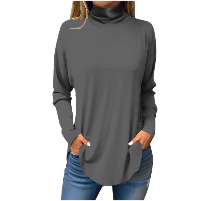 FAIWAD Women's Turtleneck Long Sleeve Tops Basic Layering Irregular U Hem Soft Underwear Tunic Tops