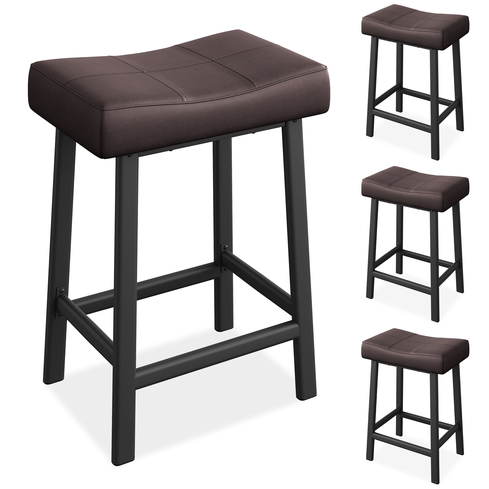 Bar Stools, Set of 2 or 4 Bar Chairs, Counter Height Stools, Saddle Barstools with Curved Surface, 20" W, 3.2" Thick Upholstery, for Kitchen, Dining Room, Cafe