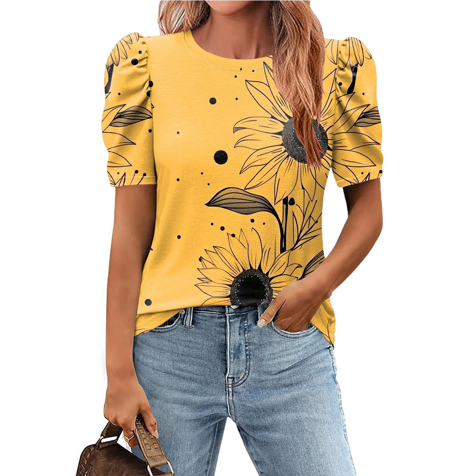 Mareep Blouse pour Femmes P-2TG T-Shirt à Col Rond Imprimé à Manches Courtes pour Femmes Haut Ample Hauts pour Femmes Liquidation, Cadeau