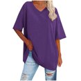 thumbnail image 1 of Plebaso T-Shirts Surdimensionnés pour Femmes à Col en V à Manches Mi-Longues T-Shirts Décontractés Unis Confort Hauts Amples pour Femmes, 1 of 5