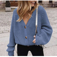 thumbnail image 1 of Cardigan Basique à Manches Lanternes en Tricot Boutonné Col en V pour Femmes, 1 of 2