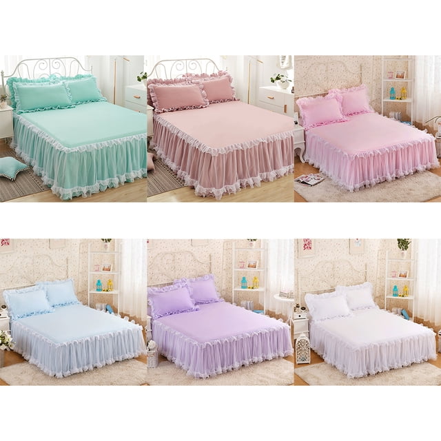 maskred Throw Lace Ruffle Bed Skirt Durable And Beautiful For Anywhere Universal Fit Non-slip Mattress Cover blue